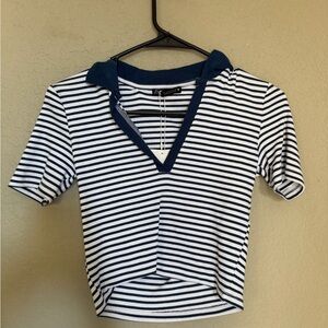Zara cropped striped V-neck polo collar